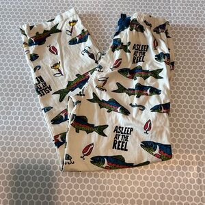 Lazy One White Pajama Bottoms with Blue Drawstring and Multicolor Fish Size XS